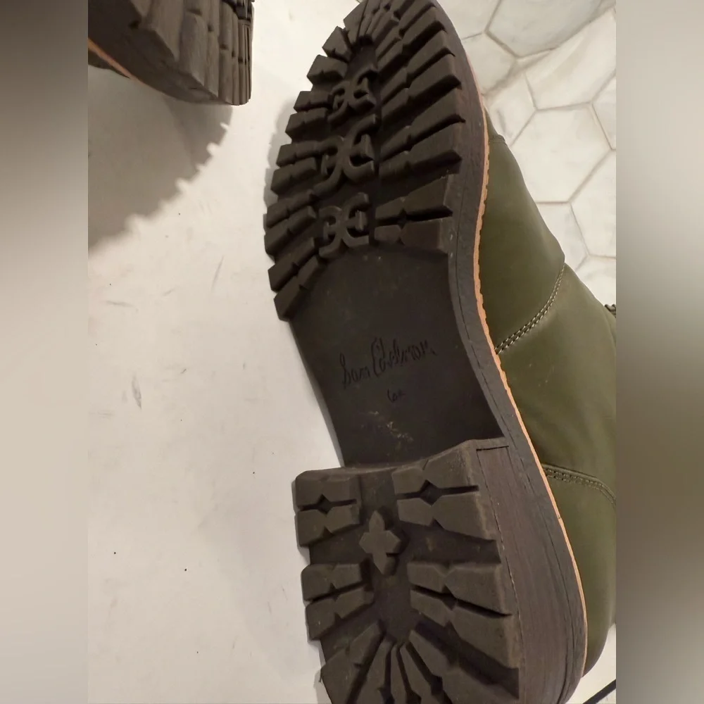 Sam Edelman Jalissa Army Green Waterproof Puffer Boots Leather & Fabric Size 6.5